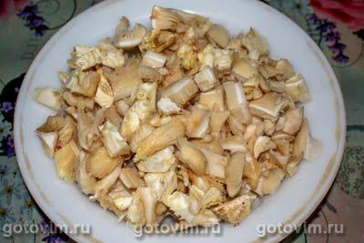 Салат «Легенда» из куриной печени и сердечек с сыром и грибами