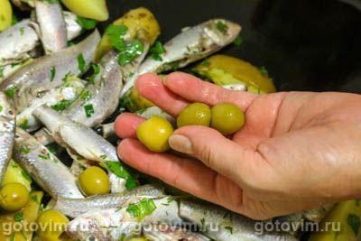Барабулька с картофелем и оливками в духовке
