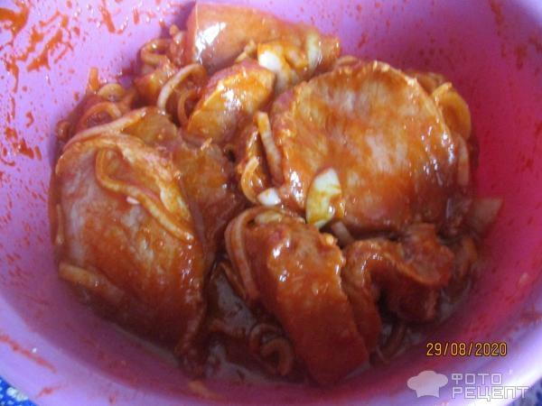 Рецепт: Мясо с картофелем под сыром в духовке - с острым азиатским маринадом
